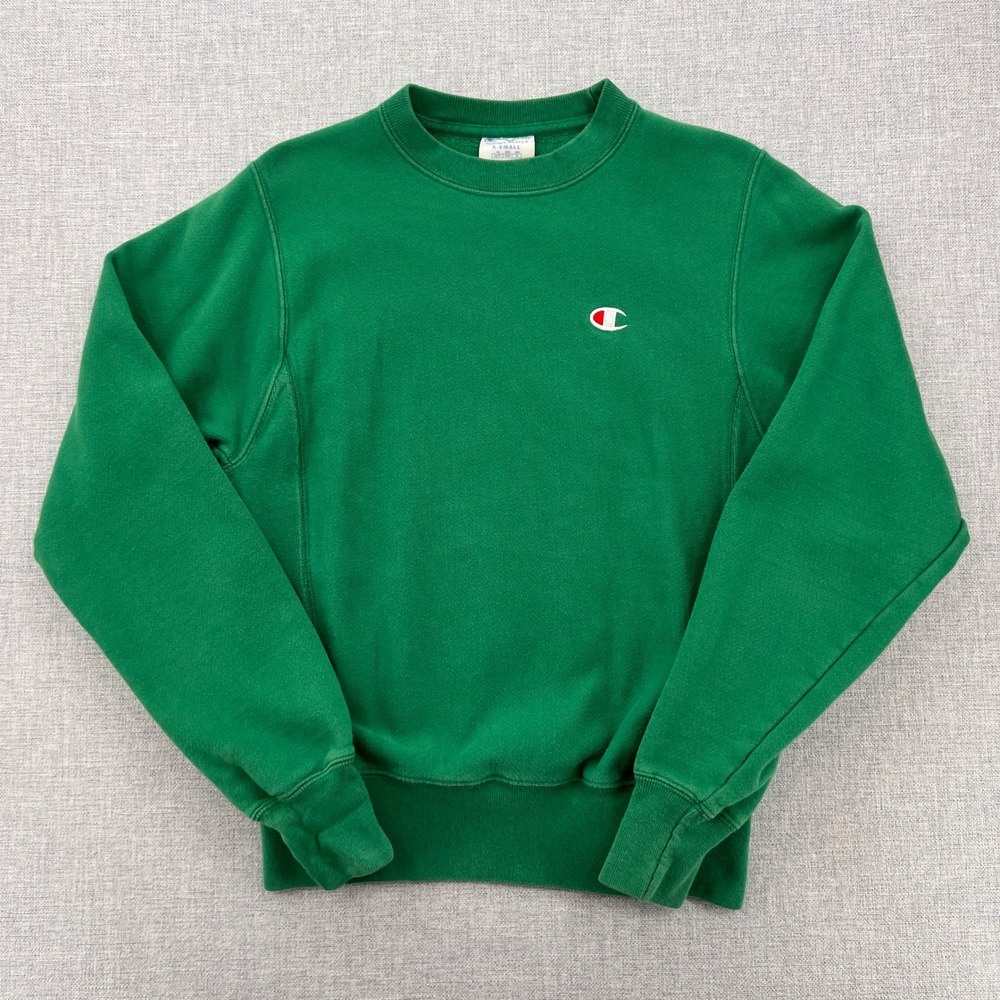 Champion Reverse Weave Crewneck Sweatshirt Green Small Logo Men XS Collegiate